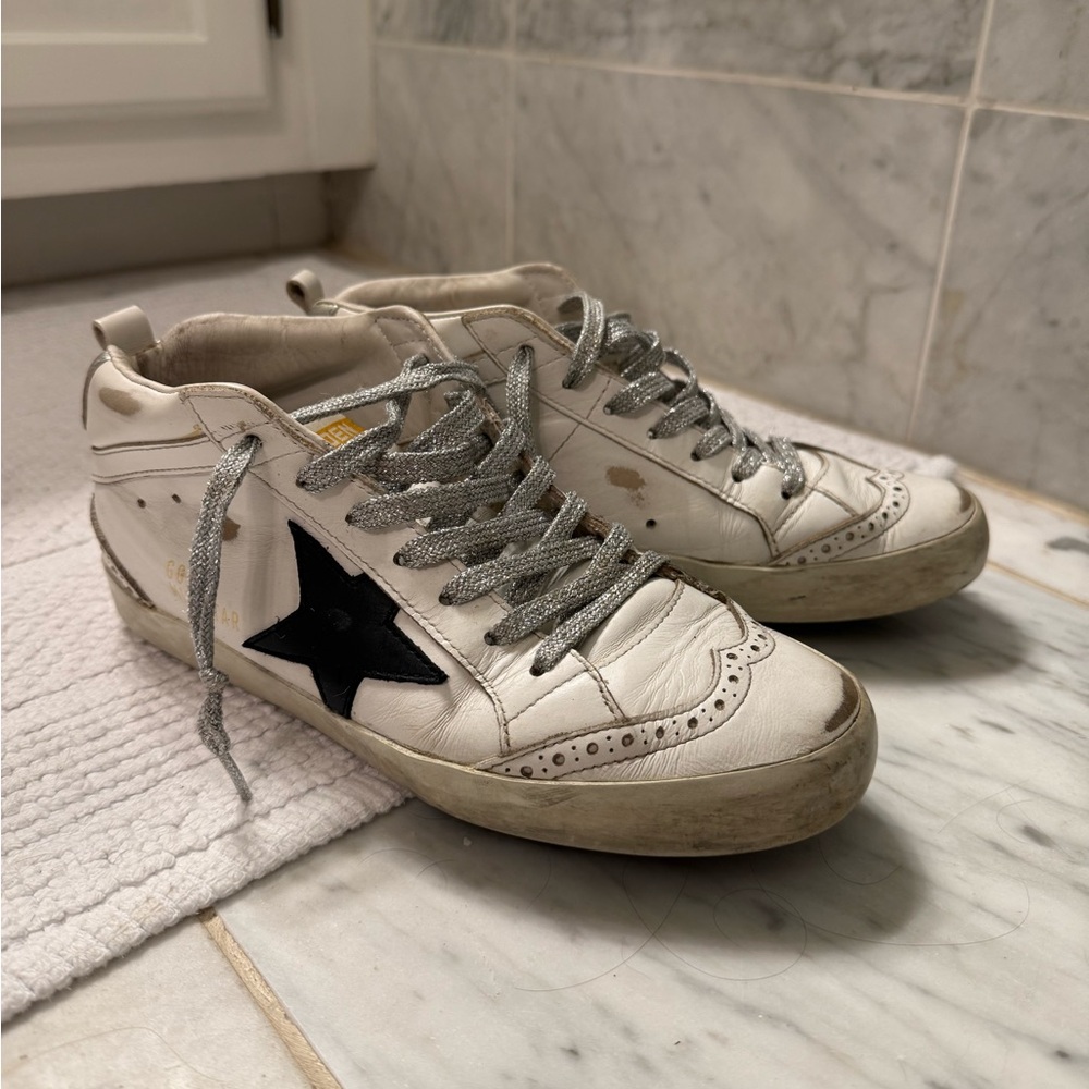 Golden Goose Mid Star Sneakers with Silver Laces